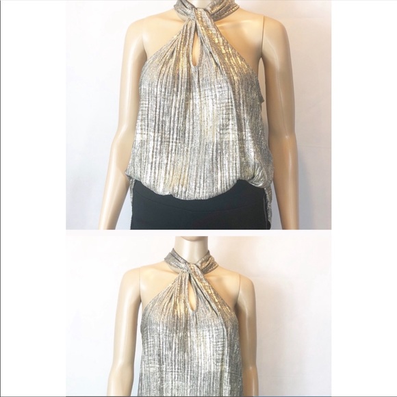 Jennifer Lopez Tops - Unique twist front gold & silver halter